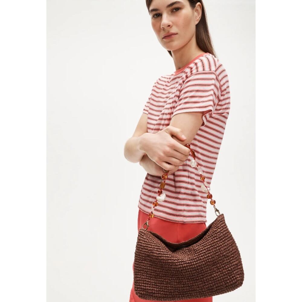 J.Crew Berkeley Small Straw Shoulder Bag Beaded Shell Strap NWT CU558 - Picture 4 of 12